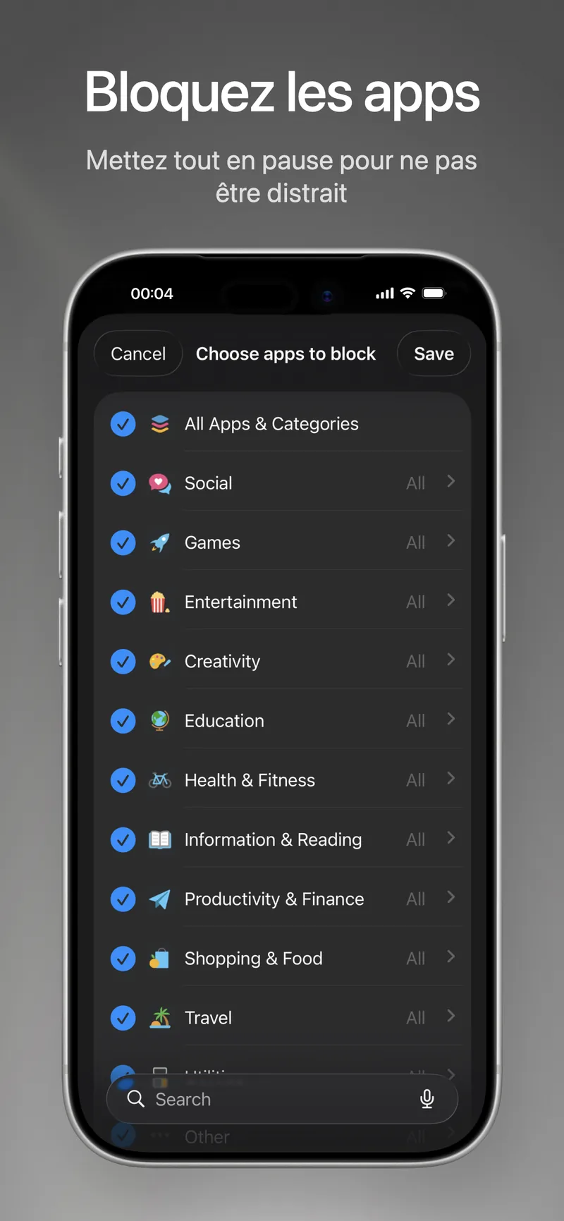 Capture de l’App Store : choisir les apps à bloquer