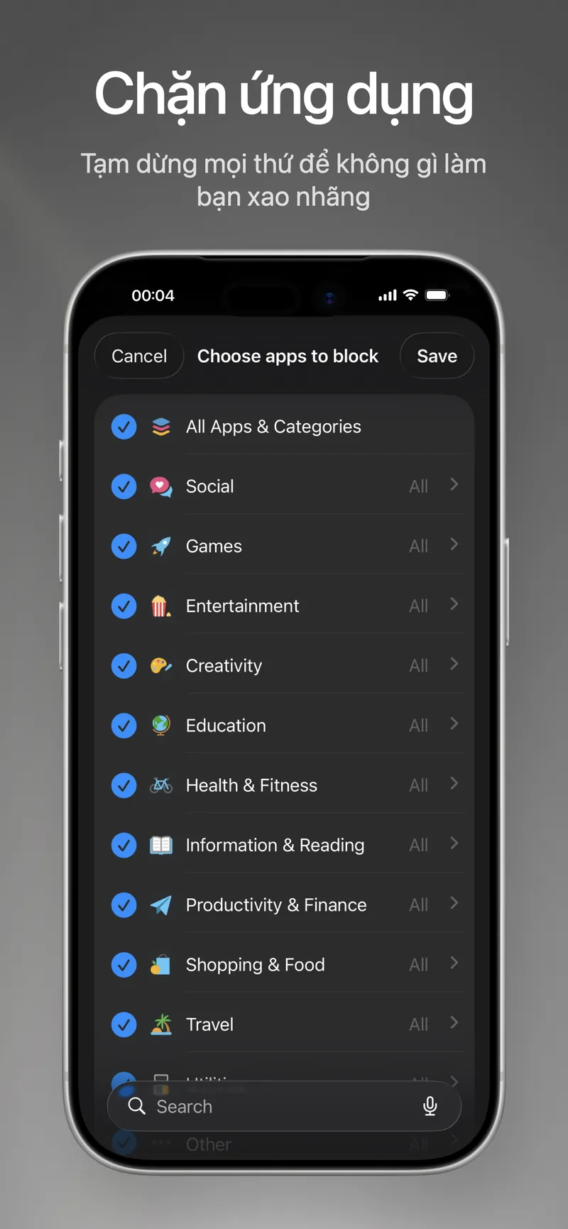 Ảnh chụp từ App Store: chọn ứng dụng cần chặn
